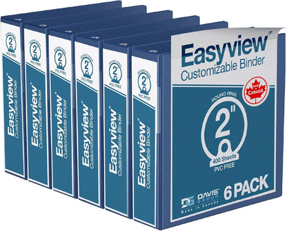 Easyview Premium 3-Ring Binders with Clear-View Covers and Round Rings, Binders for School or Office, 1 Inch, Pack of 6, Navy Blue