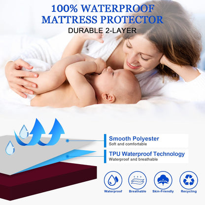 Sufdari Mattress Protector,Waterproof 18" Deep Pocket Mattress Cover Fitted Sheet Style with Elastic Rubber Band,Washable and Easy Care-Black,Queen