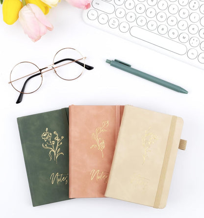 3 Pack Pocket Journaling Notebooks, A6 Small Notebook For Note Taking Journaling Notebooks Journals For Writing Mini Note Pads With Pen Holder 120 Pages 100 GSM Thick Paper(Nude, Brown, Forest Green)