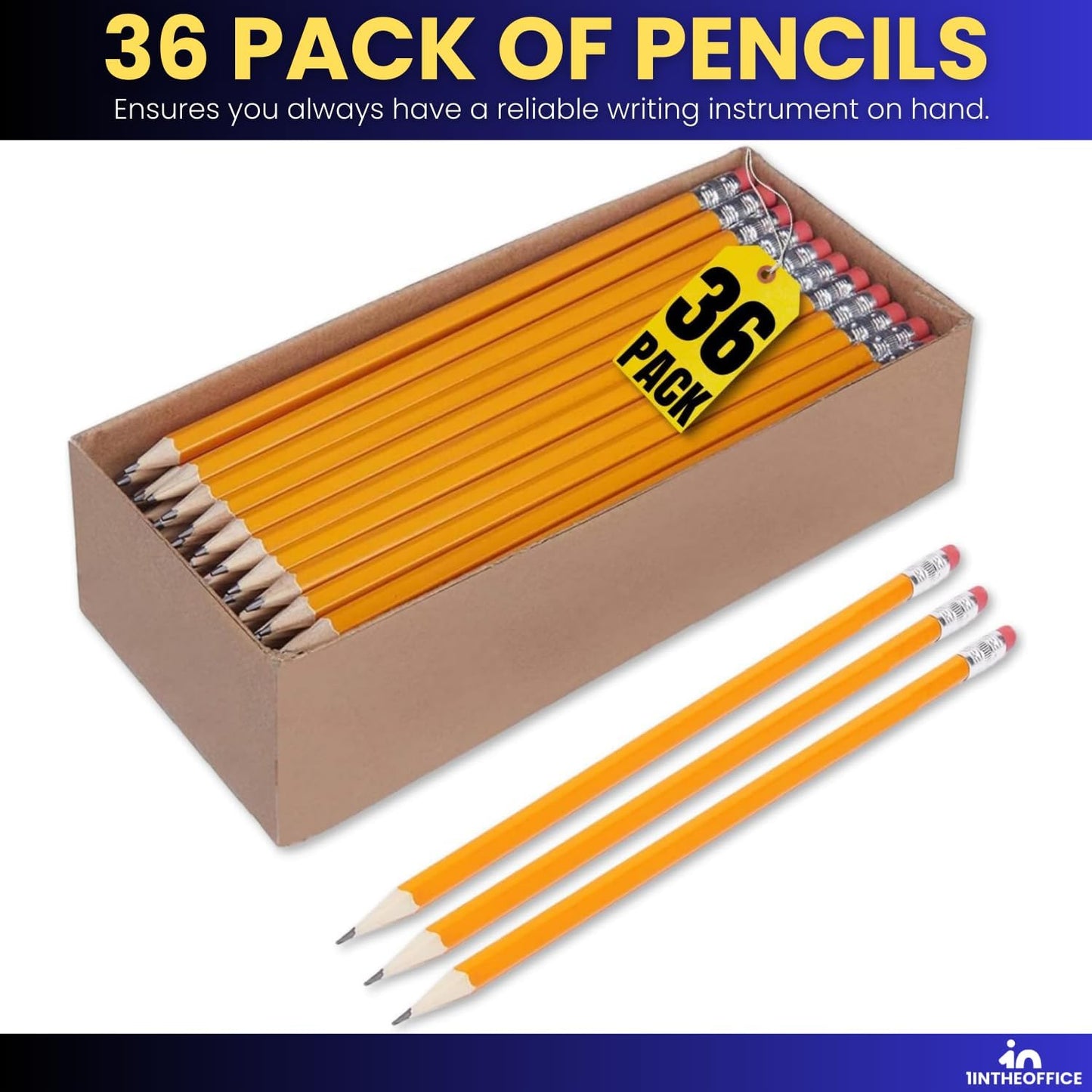 1InTheOffice Lead pencils, Wooden Pencils, Woodcase Pencil HB #2, Yellow Barrel, 36 Pack