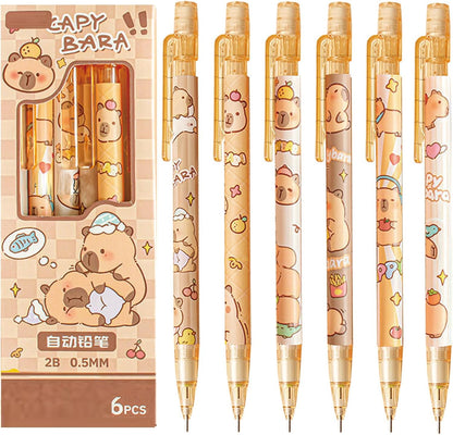 MOZXIRZ 4 Pcs Cute Mechanical Pencils with Top Eraser 0.5mm Cartoon Space Mechanical Pencil School Pencil for Women (6pcs Space)