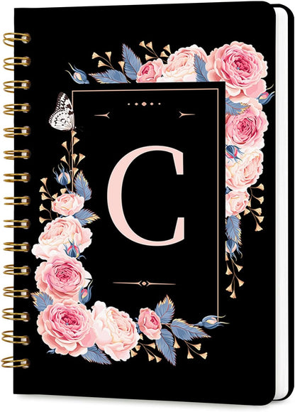 Lined Spiral Journal Notebook, A5 College Ruled Spiral Notebook for Women, Hardcover with Elegant Design for Work and Note-Taking, 5.5 * 8.25 inch, 160 Pages, Letter T