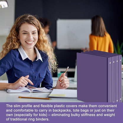 Fulmoon 12 Pcs Economy View 3 Ring Plastic Binder 12.2 x 9.8 Inch Plastic Round Ring Binders with Pockets Notebinder for Meetings for Home, Office, School(White, 1/2 Inch)