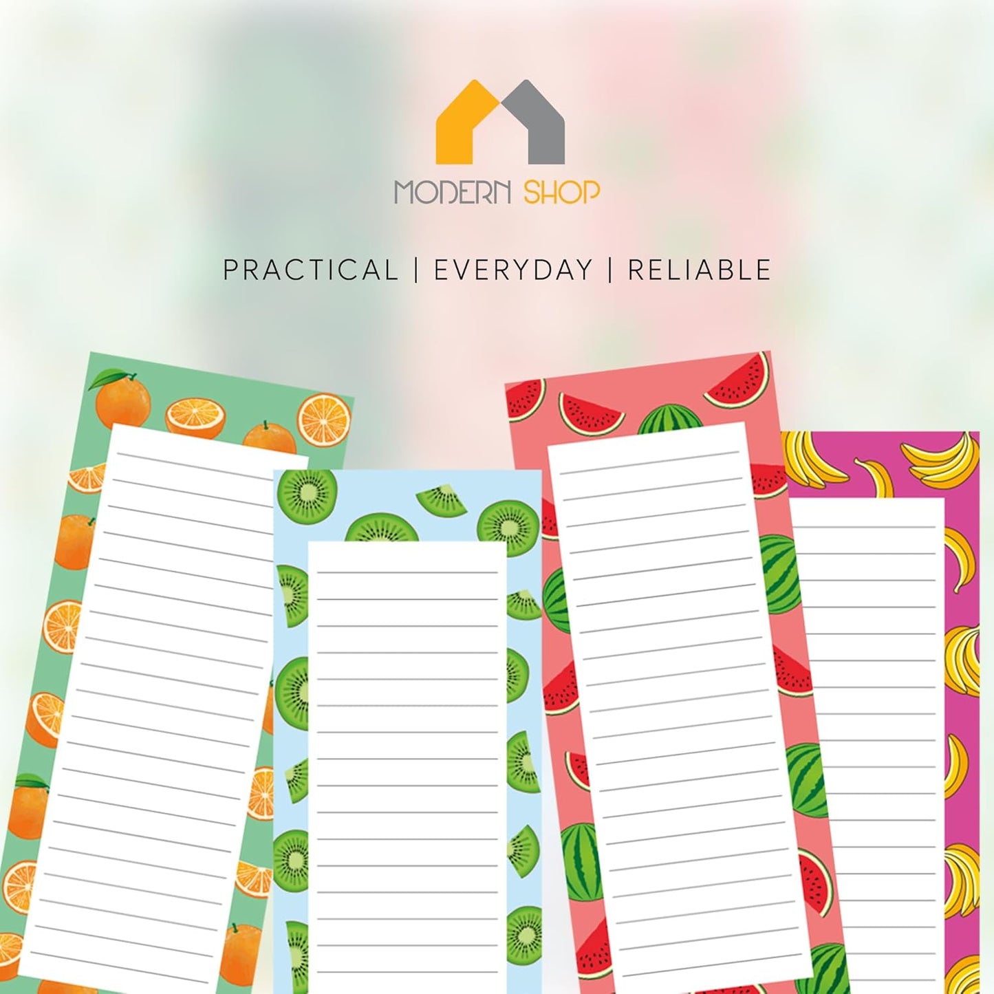 8 Magnetic Notepads – Notepads for Grocery List, Shopping List, To-Do List, Reminders -Strong Magnetic Back- Memo Notepad with Realistic Fruit Designs | 25 Sheets per Pad 7.5 x 3.5 inch (8 Pack)