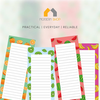 8 Magnetic Notepads – Notepads for Grocery List, Shopping List, To-Do List, Reminders -Strong Magnetic Back- Memo Notepad with Realistic Fruit Designs | 25 Sheets per Pad 7.5 x 3.5 inch (8 Pack)
