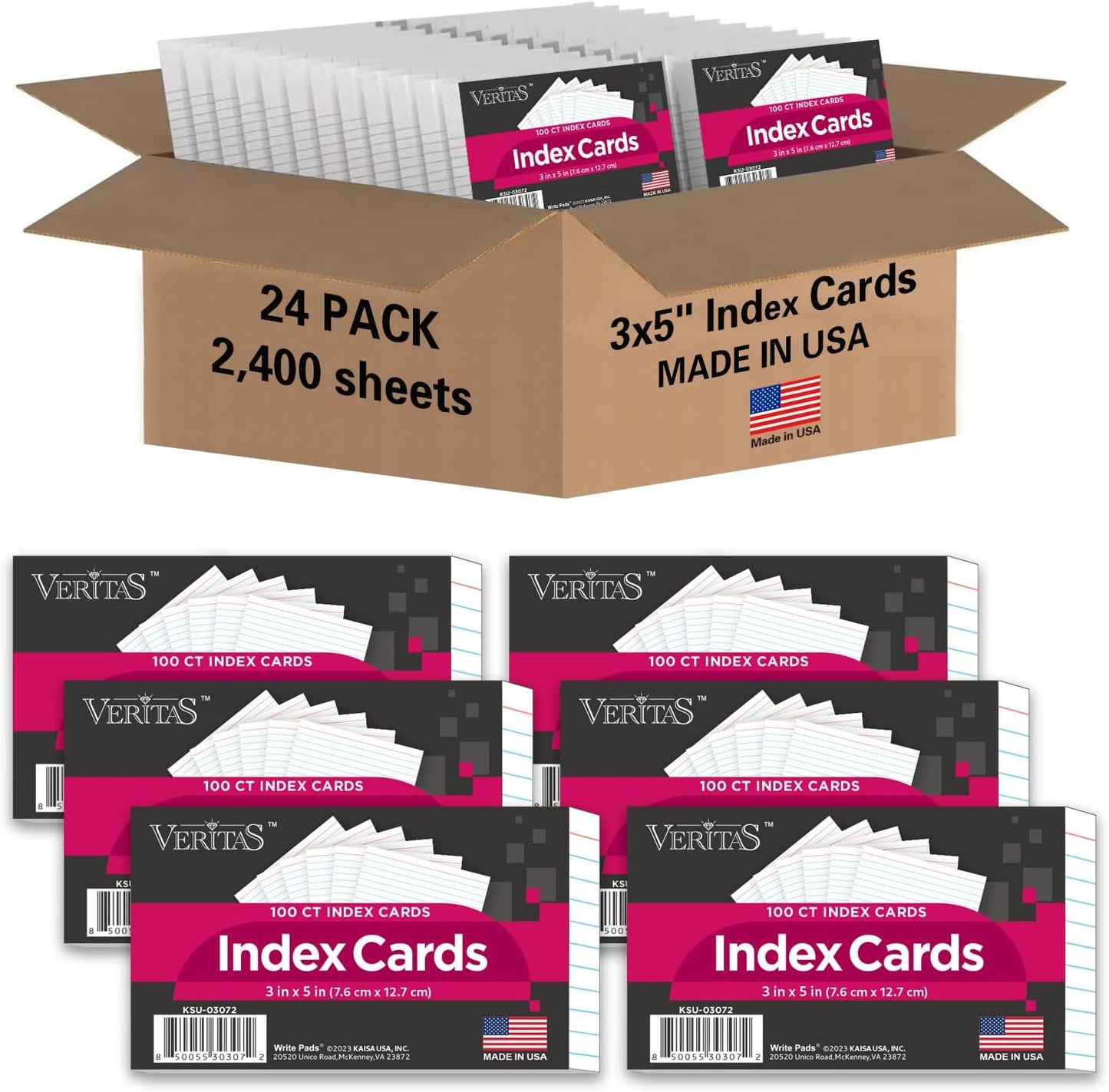 WritePads Index Cards Bulk, 2400 Flash Cards (24 Packs of 100), Wide Ruled Notecard, Blank Back Note Cards, Lined Flashcards for Studying School Home and Office, Made in USA (4x6)