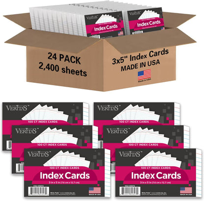 WritePads Index Cards Bulk, 2400 Flash Cards (24 Packs of 100), Wide Ruled Notecard, Blank Back Note Cards, Lined Flashcards for Studying School Home and Office, Made in USA (4x6)