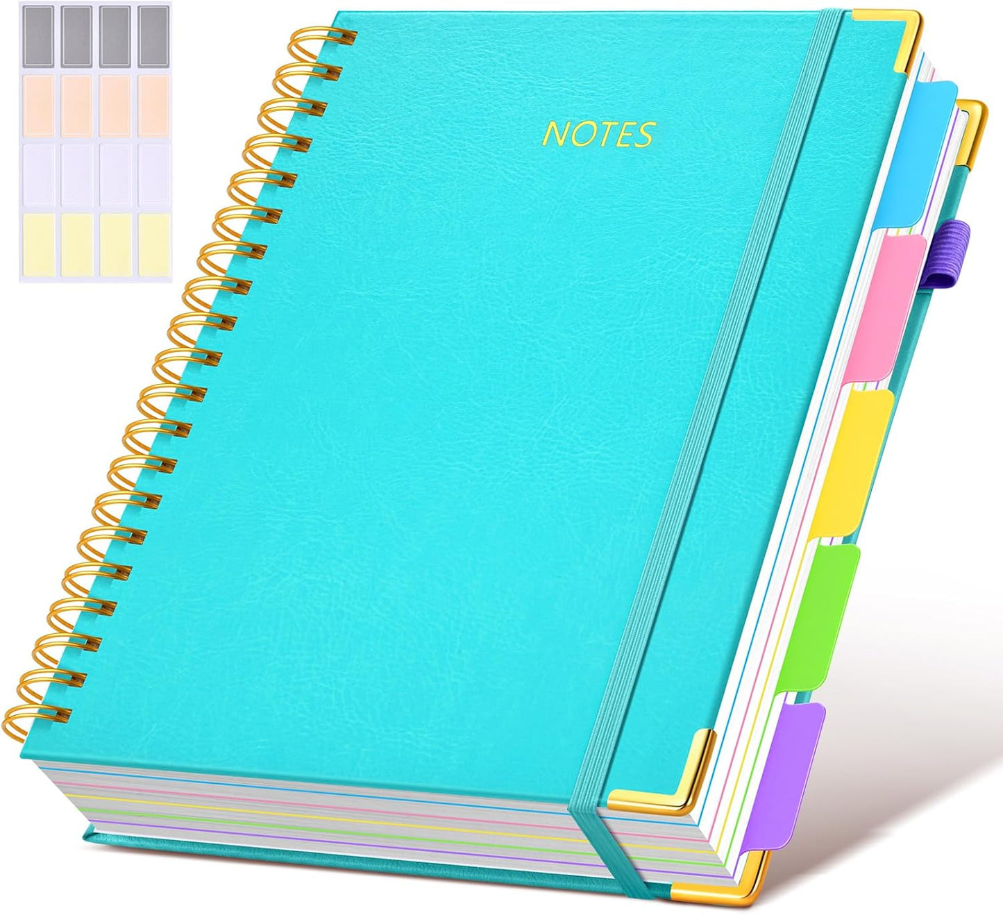 Hardcover Spiral Notebook Journal with Removable Dividers Tabs, 300 Pages Leather 5 Subject Notebook College Ruled, 8"x10" Large B5 Notebooks for Work School Note taking, Lined Journal for Women, Pink