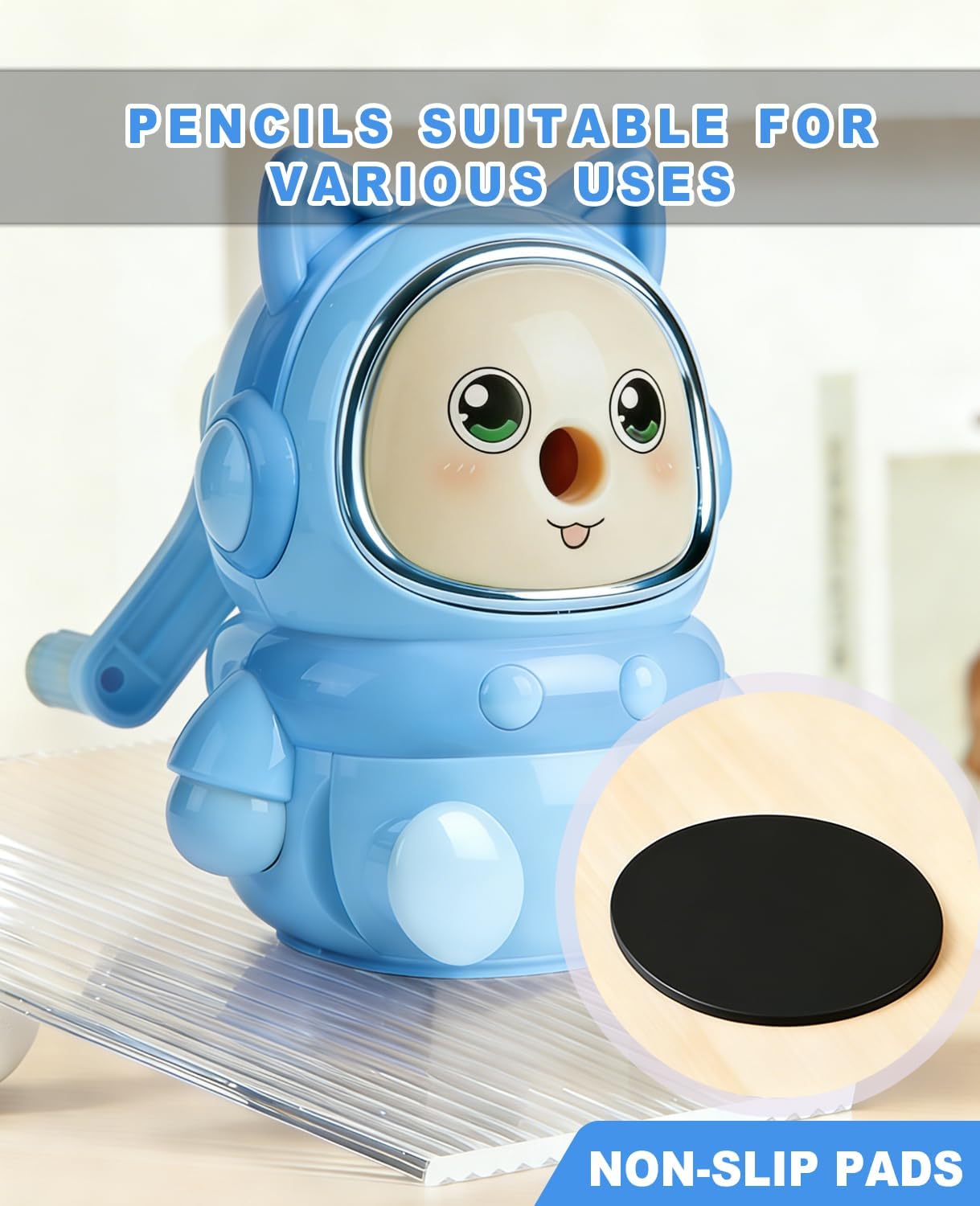 Pencil Sharpener Manual 5 Thickness Adjustable & Self-Feed Hand Crank Desktop Portable Pencil Sharpener for 7.0-8mm Pencil Nibs Classroom Home and Office Artists