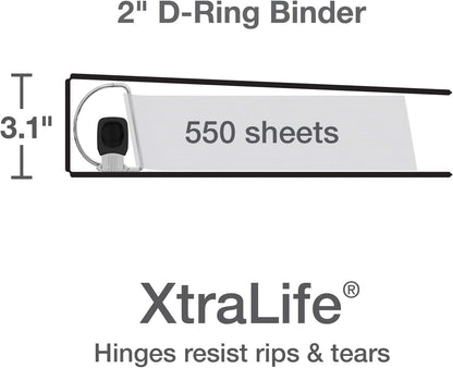 Oxford 3 Ring Binders, Binders for School and Office, 2 Inch ONE-Touch Easy Open D Rings, 3-Sided View Binder Covers, Xtralife Hinge, Non-Stick, PVC-Free, White, 530-Sheet Capacity, 4 Pack (79910)