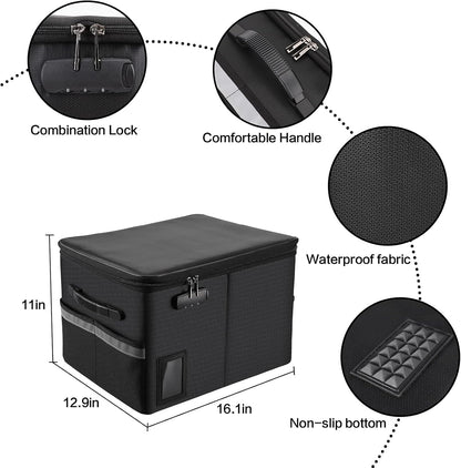 TOMKID Fireproof Document Box, Fireproof File Box with Lids, Important Document Organizer Box with Lock, Portable File Folder Organizer with Handle