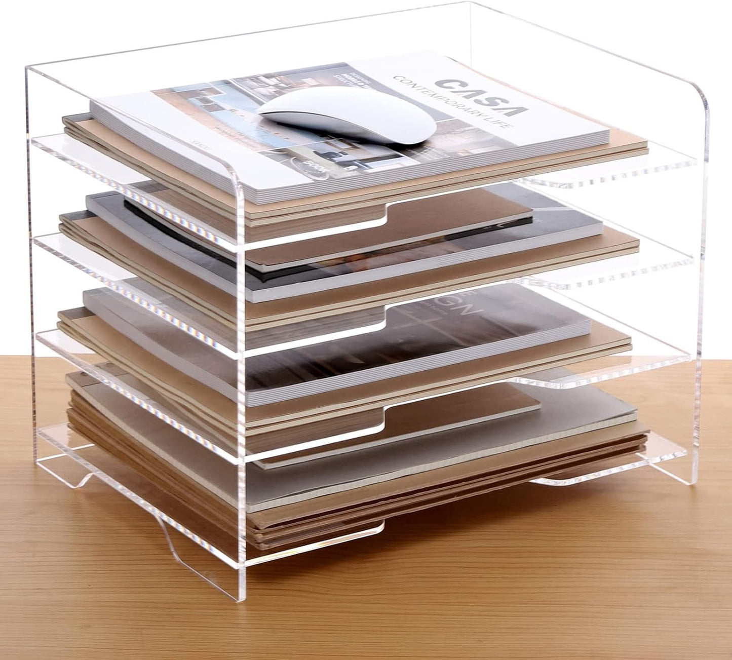 2 Pack- Stackable Paper Letter Tray, A4 File Tray Desk Organizer, Acrylic Desk Organizers and Accessories Sorter, Clear Workspace Office Supplies Organizers, 12.4inx8.86inx3.46in