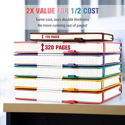 5 Pack College Ruled Notebook, 312 Numbered Pages Thick Notebooks Bulk, 100gsm No Bleed Paper Hardcover Leather Journal, Lined Journal Notebook Set for Women Men School Office, A5, Multicolor