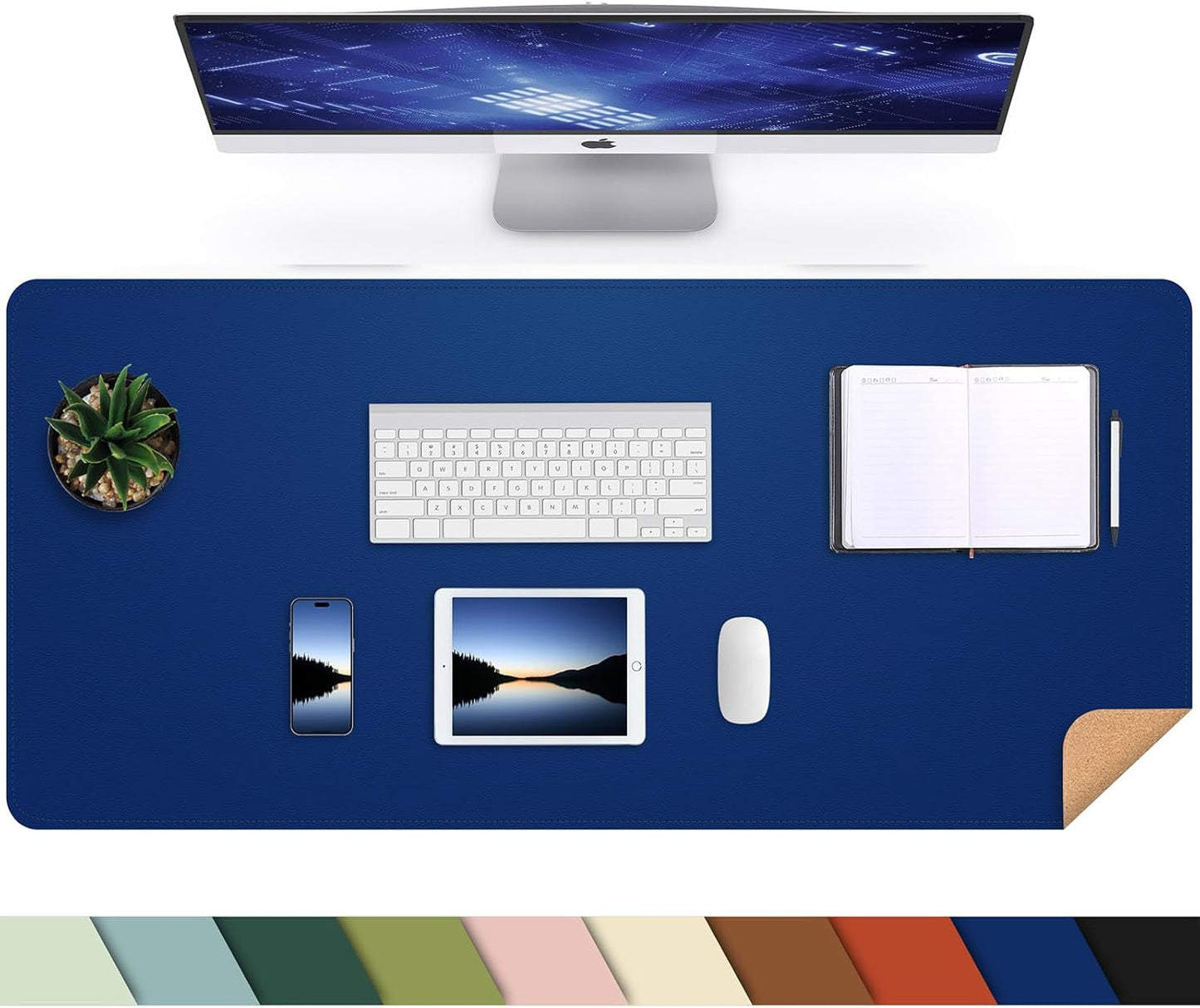 Large Desk Mat 47.2" x 17" Leather Desk Pad Protector with Natural Cork & PU Leather, Non-Slip Office Desk Mat, Large Mouse Pad, Waterproof Desk Blotter pad for Office&Home(Black)