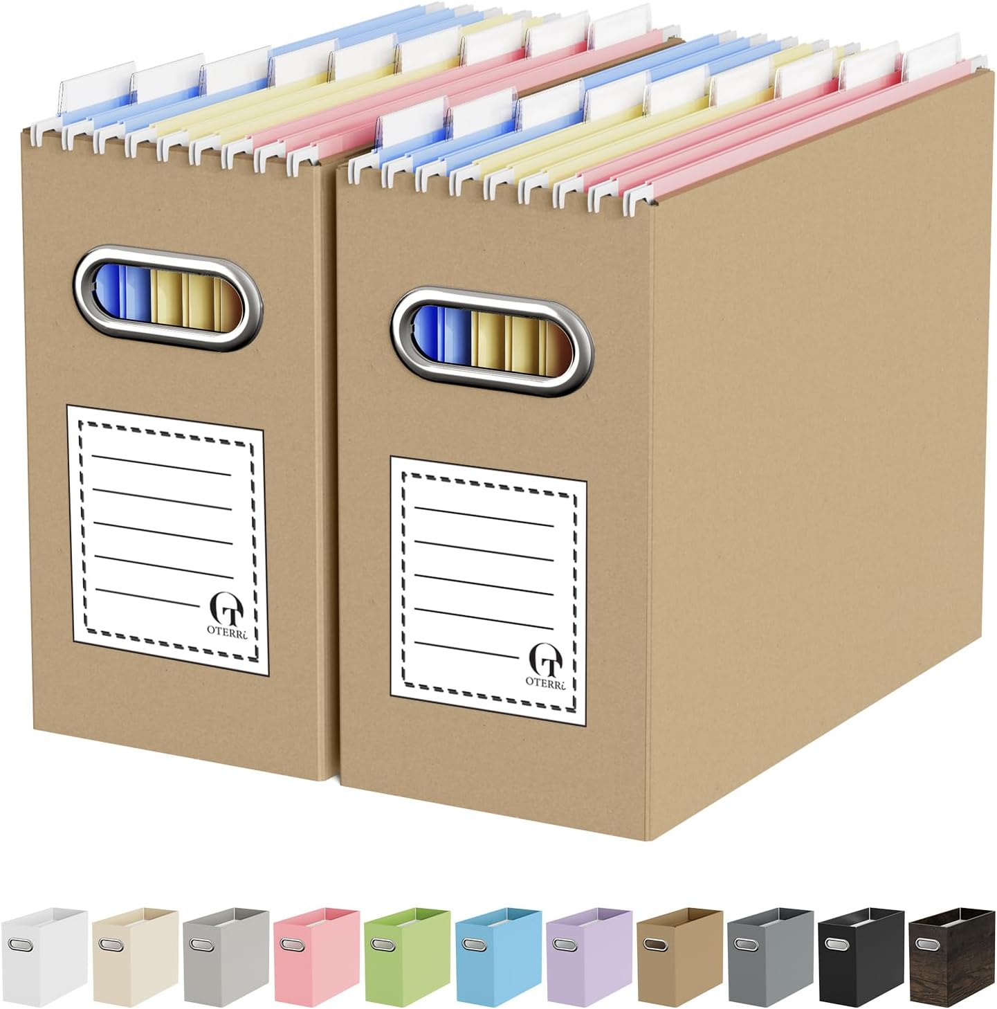 Oterri File Organizer Box, Portable Collapsible Cardboard File Folder Organizer with Handle for Letter Size Hanging Files, Document Storage Box for Home Office & Classroom (4 Packs, Black)