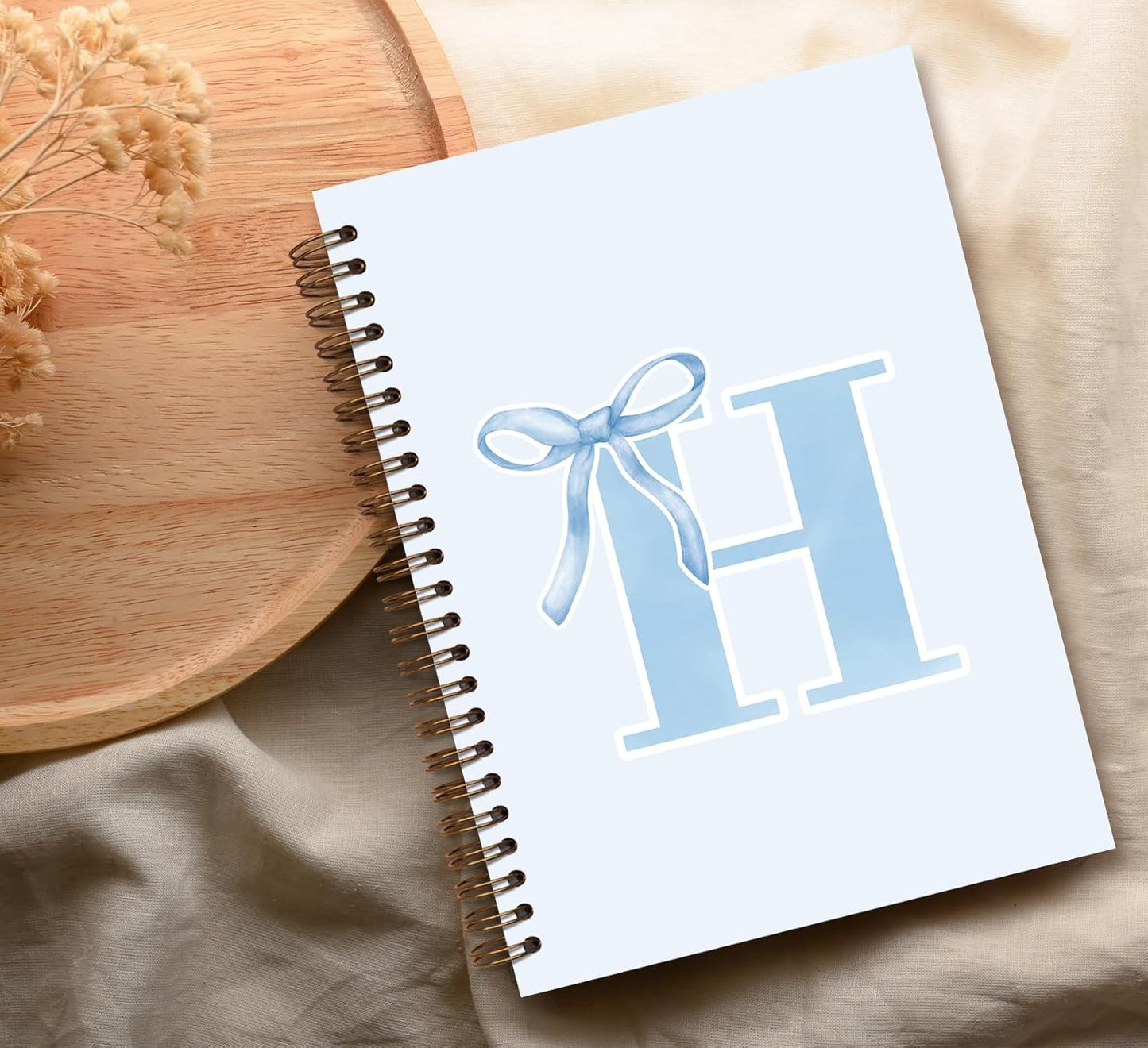 Blue Bow Journal Notebook for Girls,Initial H Journals Personalized Diary Gifts for Teen Girl Kids,Monogrammed Gifts for Women,Trendy Coquette Cute Hardcover Spiral Notebook 5.5 x 8.3 - Colors A