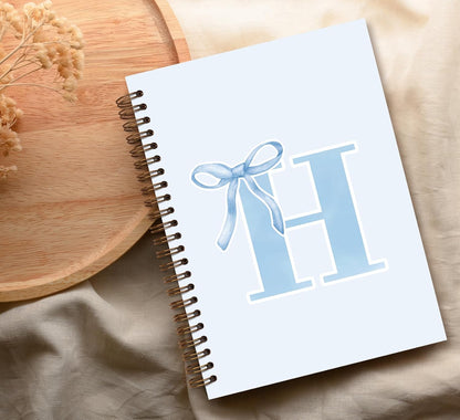 Blue Bow Journal Notebook for Girls,Initial H Journals Personalized Diary Gifts for Teen Girl Kids,Monogrammed Gifts for Women,Trendy Coquette Cute Hardcover Spiral Notebook 5.5 x 8.3 - Colors A