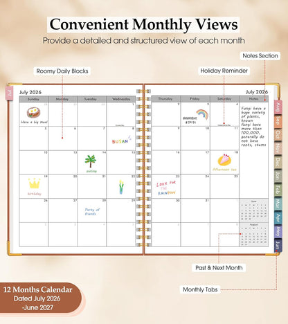 2026 Planner, Weekly and Monthly Calendar Planner from January 2026 - December 2026, 8.5" x 11" Hardcover Leather Hourly Appointment Book with Tabs, Spiral Daily Planners for School Work Home, Green