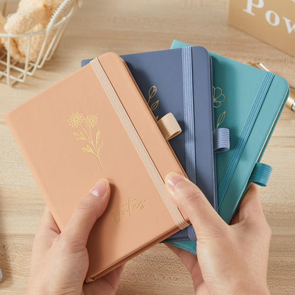 NIRMIRO Small Notebook Journals, 3 Pack Mini Pocket Note pads for Men & Women Writing, A6 Small Leather Notepad 3.7" x 5.7" with Pen, Black, Red, Green