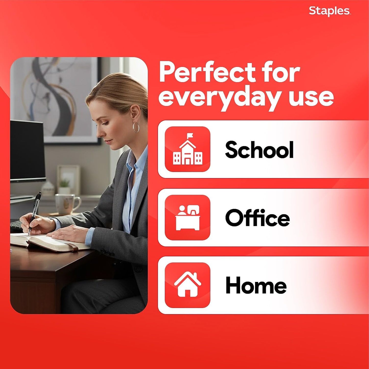 STAPLES Retractable Ballpoint Pens, Medium Point 1.0mm, Black Ink, 12 Pack – Comfortable, Smooth‑Writing Pens for Everyday Office Use