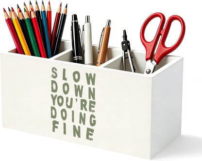 Don't Overthink It Inspirational Pencil Pen Holder for Desk, Pink Positive Affirmations Wooden Box Sign Pen Holder Organizer for Home Office School Desk Accessories