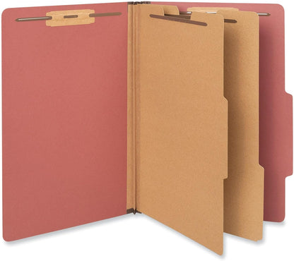 Six-Section Classification Folders, Heavy-Duty Pressboard Cover, 2 Dividers, 6 Fasteners, Legal Size, Brick Red, 20/Box