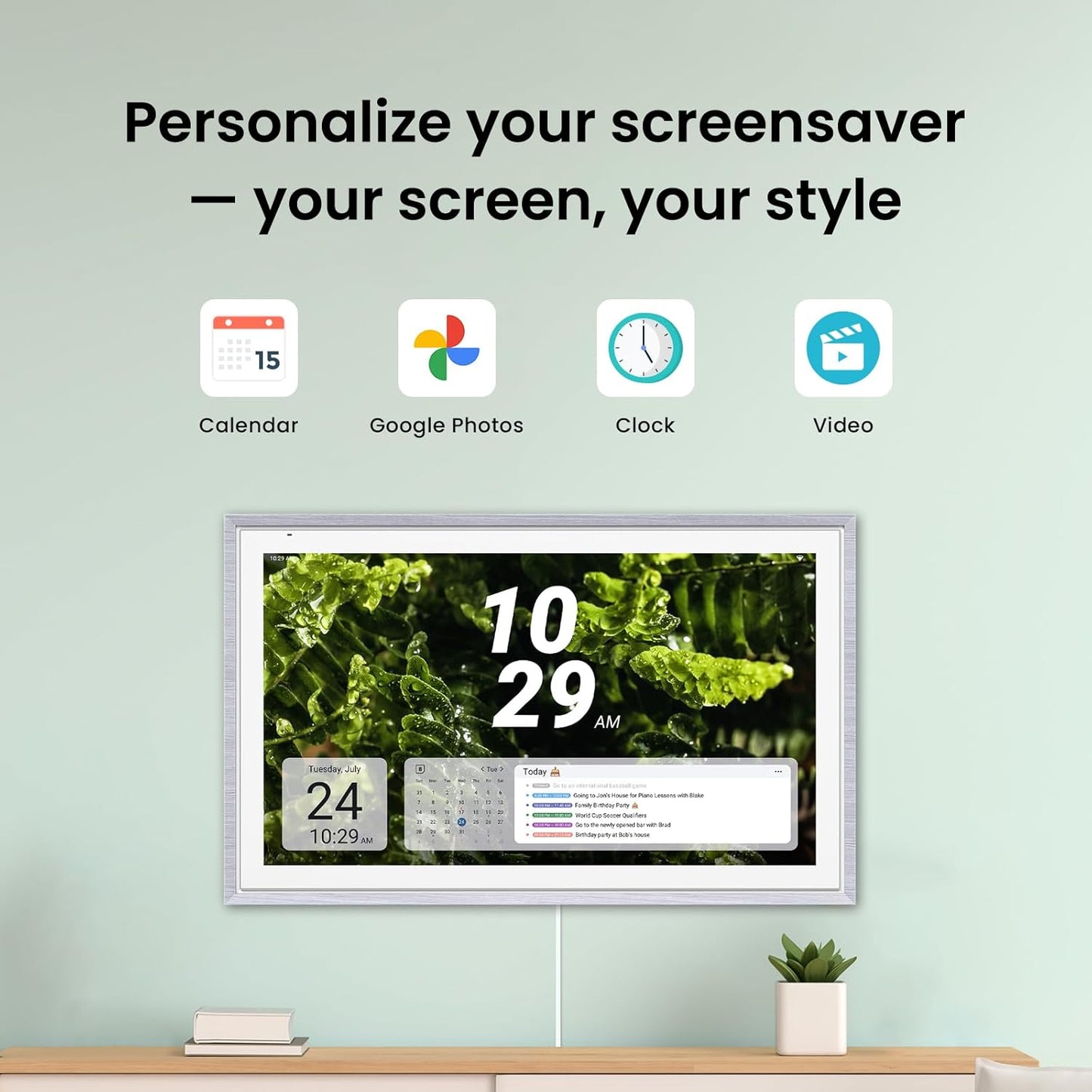 Apolosign 21.5-inch Digital Calendar : Dual Mode Smart Wall Planner, No Subscription, Install Apps, Sync Calendars, Electronic Touchscreen Interactive Display for Family Schedules, Chore Chart (Teak)