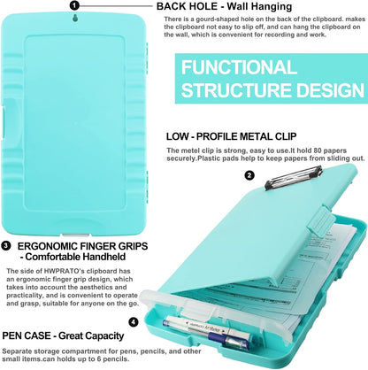 HWPRATO Clipboards Organizer Clipboard with Storage Nursing Clipboard Foldable File Folder Plastic Folio with Storage Case for Teacher,Kids,Doctor,Offices (Retro Blue)