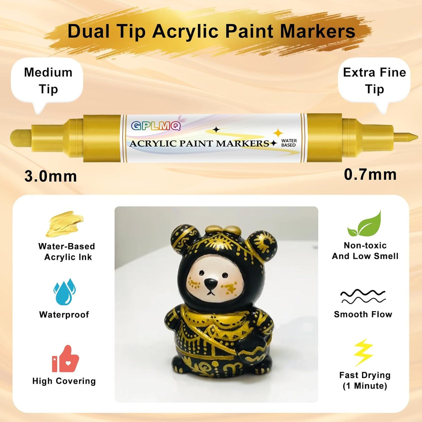 Paint Markers Paint Pens - 2 Pack Dual Tip Acrylic Permanent Marker (0.7mm & 3mm), Non-Toxic, Water-Based for Art Painting, Stone, Ceramic, Glass, Wood, Fabric, Metal, DIY Crafts (White)