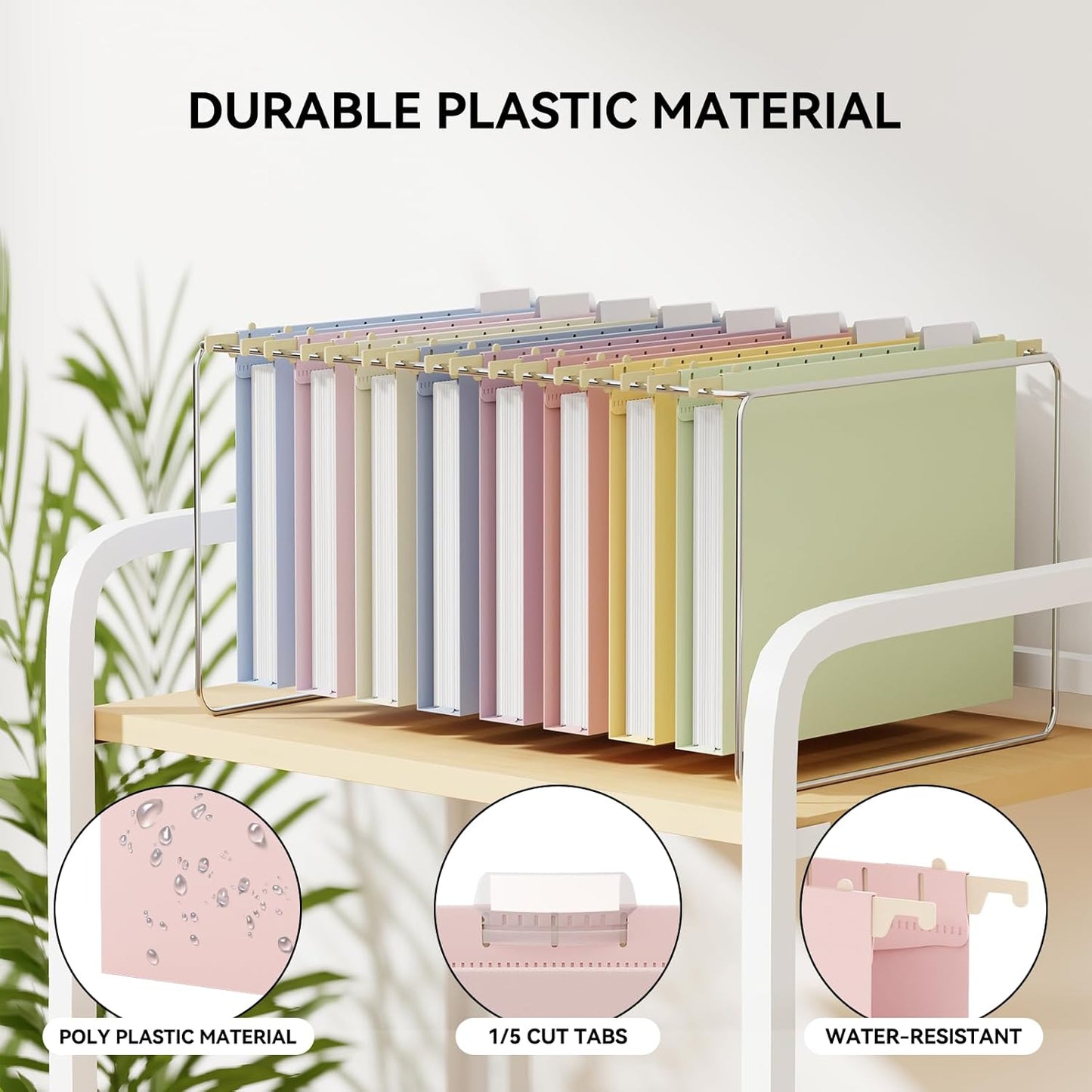 Ansook 12 Pack Hanging File Folders, Plastic Letter Size File Folders Hanging with Tabs, Heavy Duty 1 Inch Expansion, Pastel Hanging Organizers for Filing Cabinet, Home Office School Document Storage
