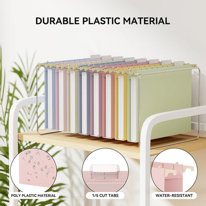 Ansook 12 Pack Hanging File Folders, Plastic Letter Size File Folders Hanging with Tabs, Heavy Duty 1 Inch Expansion, Pastel Hanging Organizers for Filing Cabinet, Home Office School Document Storage