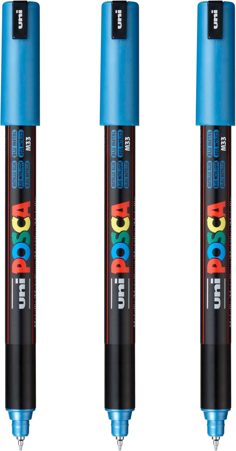posca PC-1MR Water-Based Paint Markers, Extra Fine Tip (0.7mm), White, 3 Count