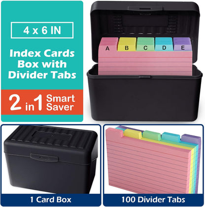 Olivo 4x6 Index Card Holder Box with 100 Cards Dividers Tabs 4"x 6", Blue