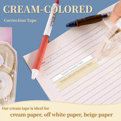 100 Feet Long Cream Correction Tape, Smooth Glide, No Residue, Quick Dry Beige Correction Tape, Perfect for School, Office Supplies, Crafting, Note Taking, Journaling (2 Pack)