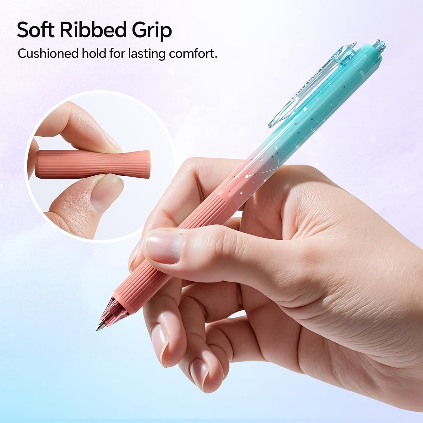 WRITECH Gel Pens Fine Point: Nebula Pen Set 0.7mm Black Ink Retractable 6ct Medium Point Smooth Writing with Aesthetic Gradient Color Barrel for Journaling Note Taking Silent Click No Smear
