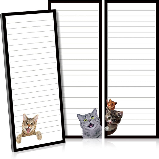 bvya 3 Full Back Magnetic Fridge Notepads-Large Notepads (3.5x9inch) for Grocery List, Shopping List, To-Do List, Reminders, Recipes- Memo Pad and Scratch Pad with Cute Cats Designs-60 Sheets Per Pad