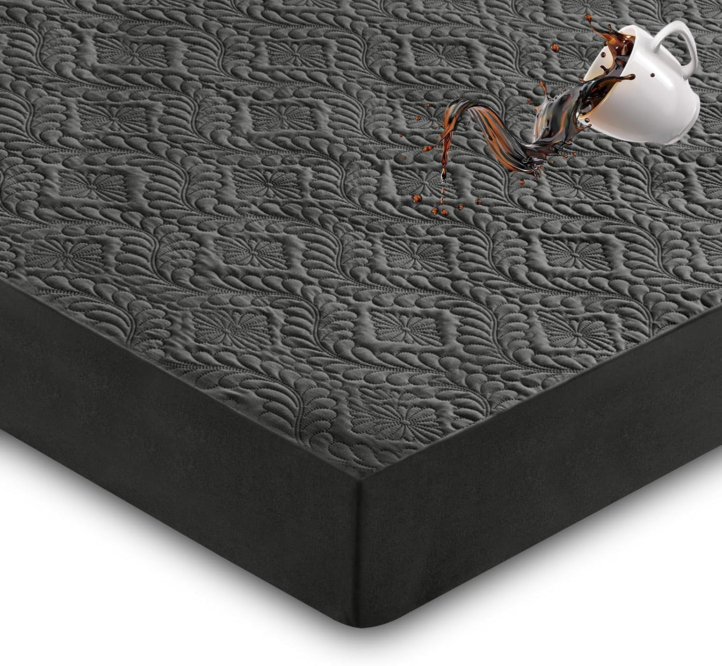Sufdari Mattress Protector,Waterproof 18" Deep Pocket Mattress Cover Fitted Sheet Style with Elastic Rubber Band,Washable and Easy Care-Black,Queen