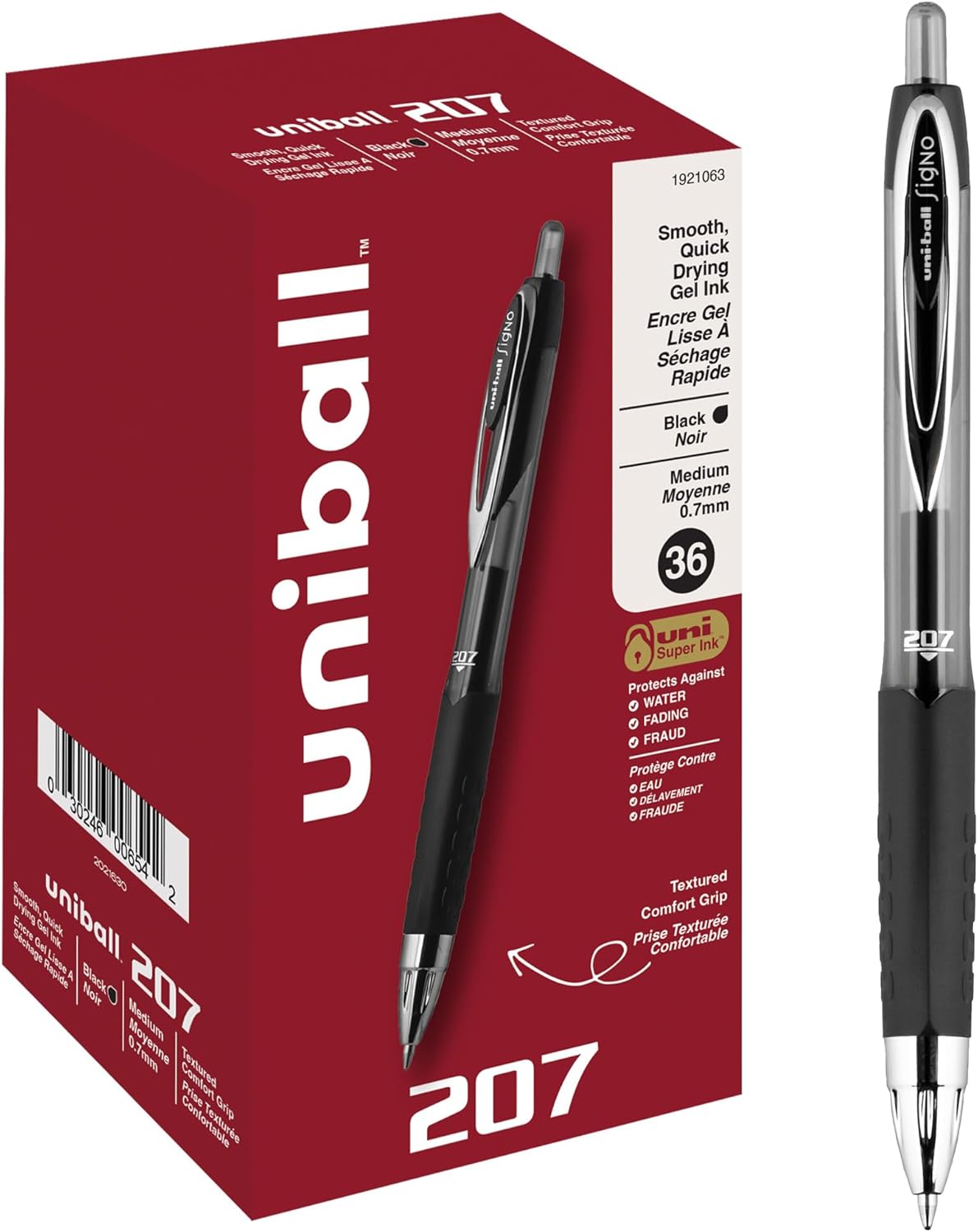 uni-ball 207 Retractable Gel Pens Medium Point, 0.7mm, Black, 12 Pack