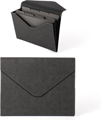 Heture PU Leather Heavy-Duty Expanding File Folder, A5/US Letter Size Document Organizer with 8 Paper File Folders, 4-1/2 Inch Expansion, Black – for Office, Auto Shop, School Paperwork.