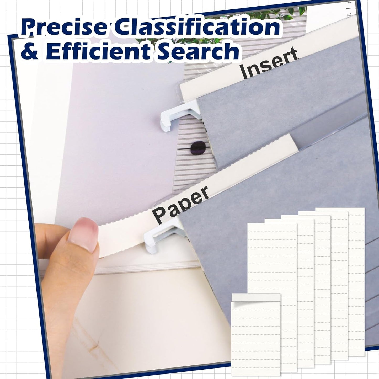 100 Pcs Hanging File Folder Paper Inserts 3-1/2 Inch Off White Blank File Tab Inserts Thick Cardstock for Hanging Folder (3.5×0.6 inch)(No Tab Included)