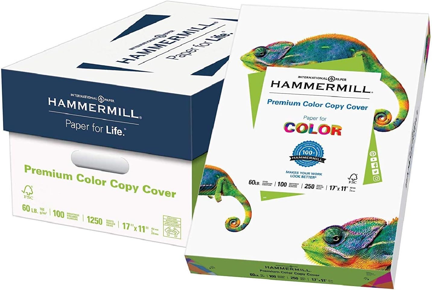 Hammermill Cardstock, Premium Color Copy, 100 lb, 8.5x11 - 1 Pack (250 Sheets) - 100 Bright, Made in the USA Card Stock, 120024R, White