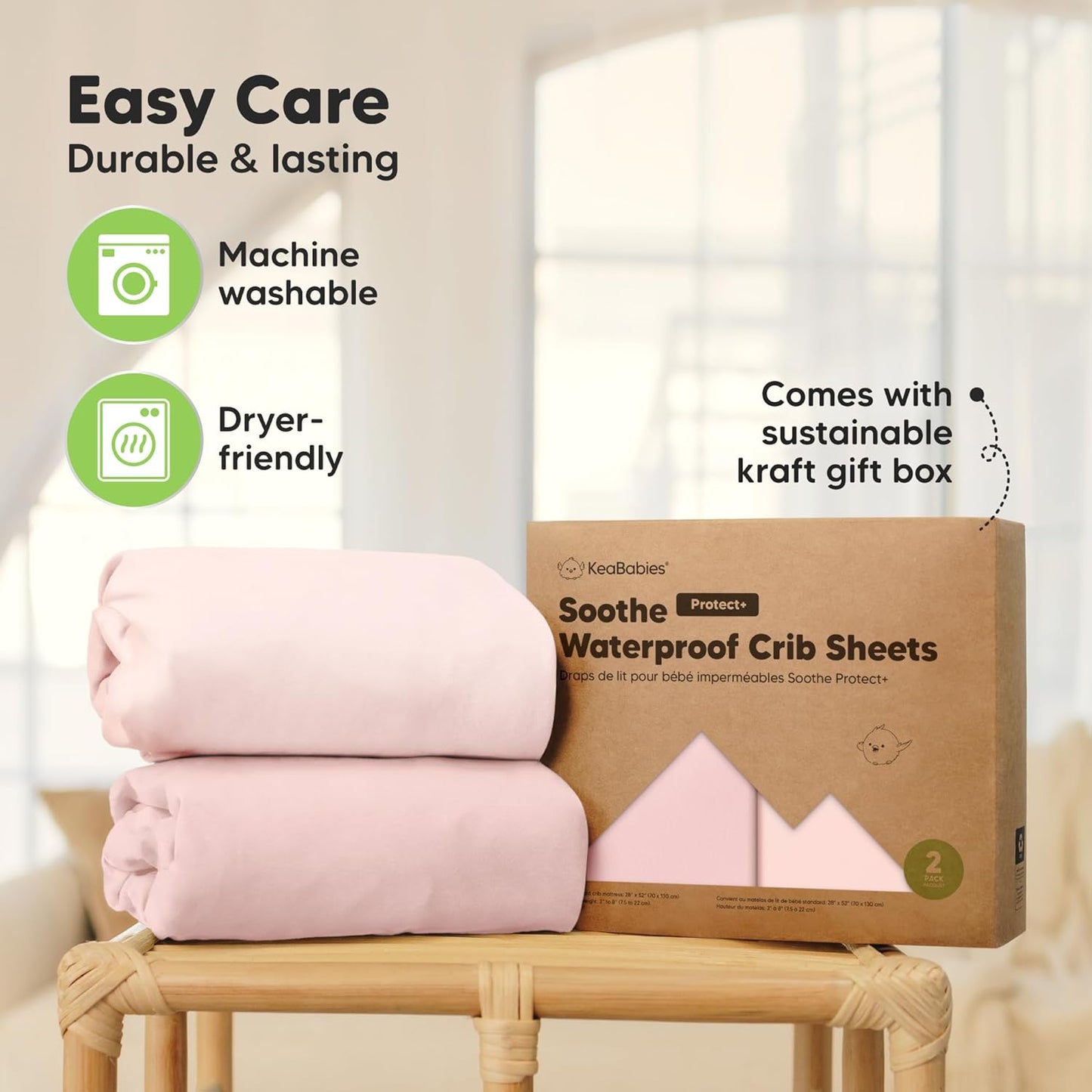 2-Pack Waterproof Crib Sheets for Boys, Girls - 52x28 Fitted Organic Cotton Baby Crib Sheets, Toddler Mattress Protector Cover, Washable, Soft & Durable Baby Bedding Essentials(Pine Grove)