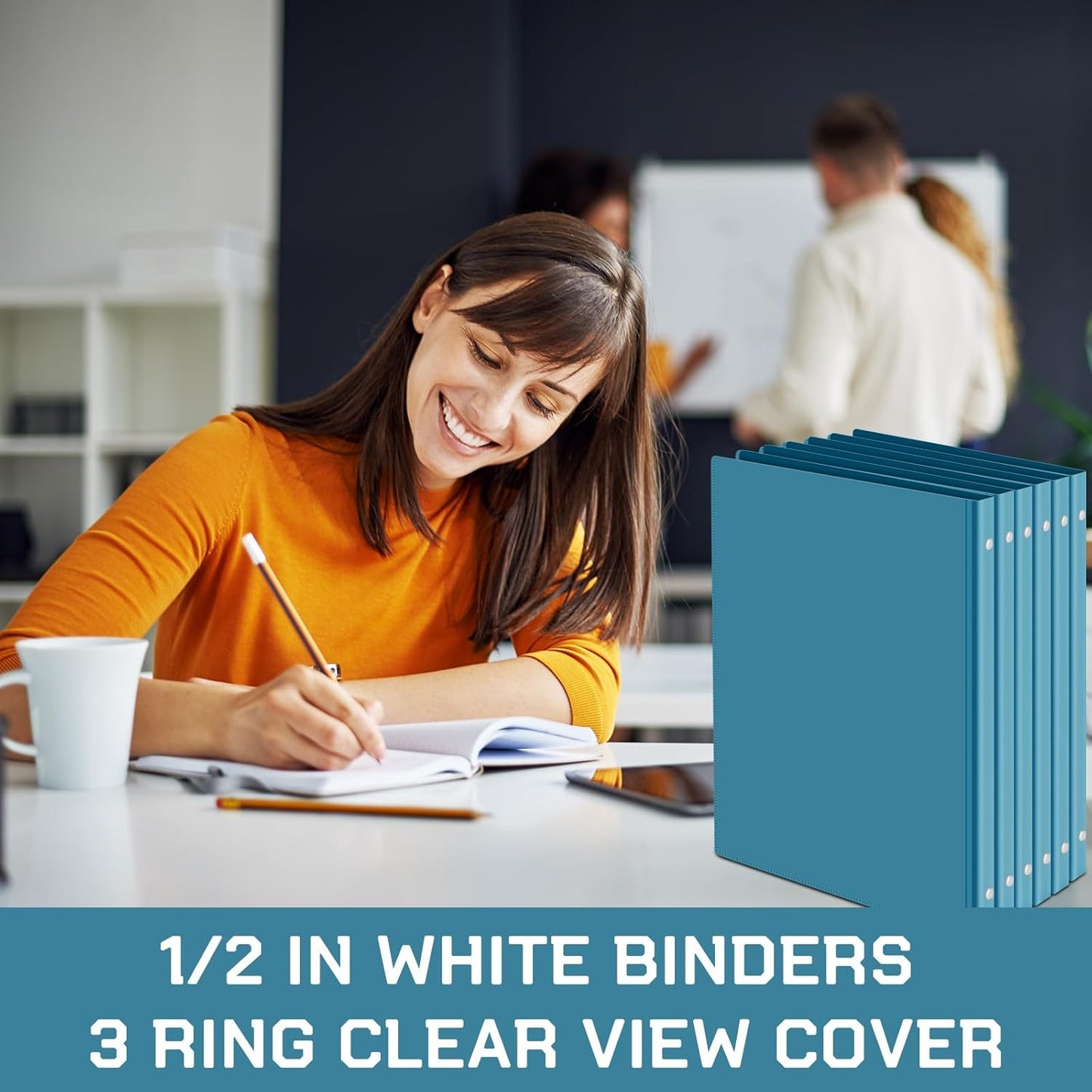 Fulmoon 12 Pcs Economy View 3 Ring Plastic Binder 12.2 x 9.8 Inch Plastic Round Ring Binders with Pockets Notebinder for Meetings for Home, Office, School(White, 1/2 Inch)