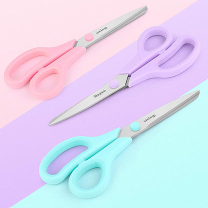 Scissors, iBayam 8" All Purpose Scissors Bulk 3-Pack, Ultra Sharp 2.5mm Thick Blade Shears Comfort-Grip for Aesthetic Fun Cute School Office Teacher Desk Crafts and Art Supplies Accessories Essential