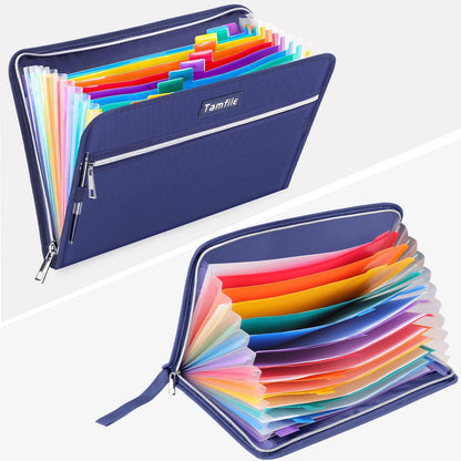 Tamfile Fireproof Accordion File Organizer with Handle, 13 Pocket Transparent Expanding File Folder with Zipper & Labels, File Folder with Multi-Pockets Paper Organizer Folder for Letter A4 Files