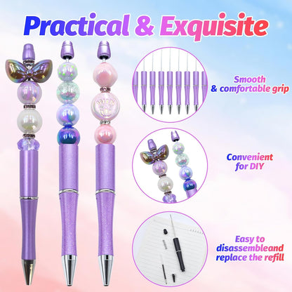 150 Pieces DIY Beadable Pen Kit – 50 Plastic Ballpoint Pens with Refills & Bags, Beads Not Included – School Supplies, Office Accessories & Craft Gifts for Students & Teachers (Multicolor)