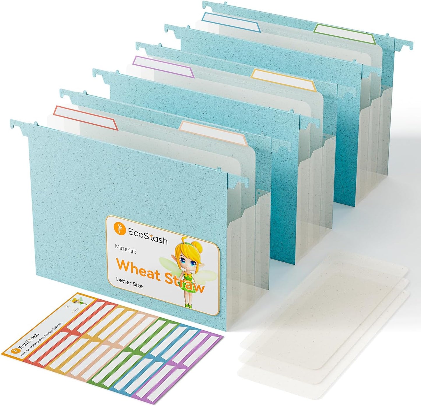 Extra Capacity Hanging File Folders, 3.15" Reinforced Wheat Straw Expanding Hanging Folder Letter Size, Heavy Duty for Filing Cabinets, File Organizer for Office & Home-Sky Blue-3 Packs
