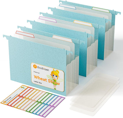 Extra Capacity Hanging File Folders, 3.15" Reinforced Wheat Straw Expanding Hanging Folder Letter Size, Heavy Duty for Filing Cabinets, File Organizer for Office & Home-Sky Blue-3 Packs