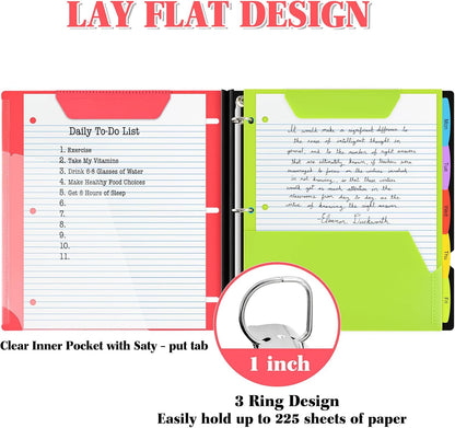 INFUN Telescoping 3 Ring Binder - 4PCS, Portable Plastic 3 Ring Binder with Telescoping Spine, Binders with Foldable Front Cover Holds 8.5"x11" Paper for School, Office, Homes