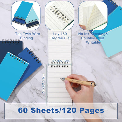 Tenceur 2 Pcs Pocket Notebook Bulk Small 3x5 Inch Spiral Notepads Mini Top Bound Notebook with Lined 120 Pages Ruled Memo Pads for Office College Nurse Essentials Back to School Gift (Black)